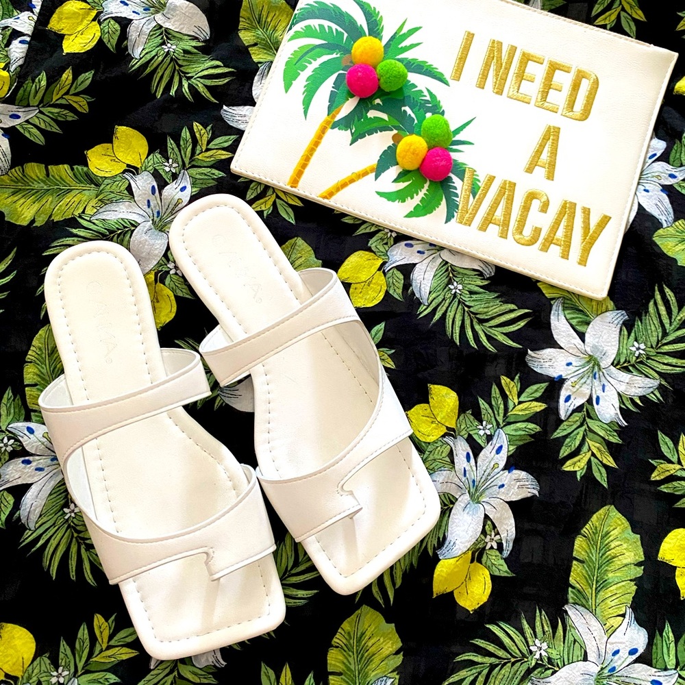 Square Open Toe Slides Flat Sandals